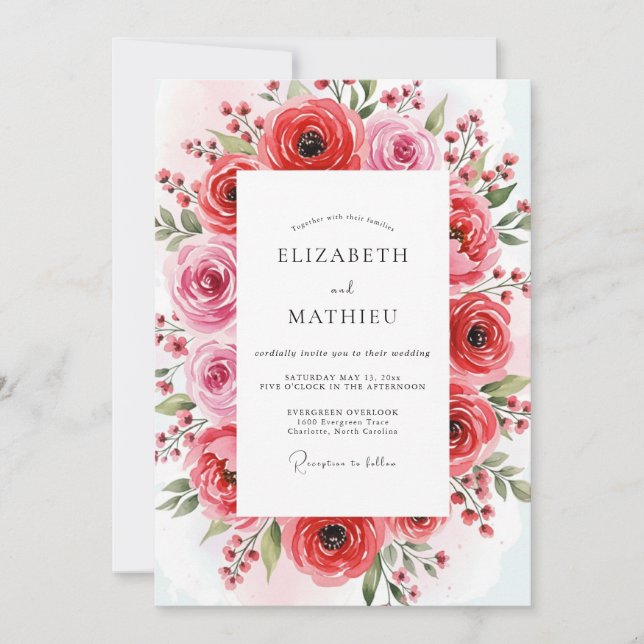 Invitation Mariage de printemps luxuriant cramoisi (Devant)