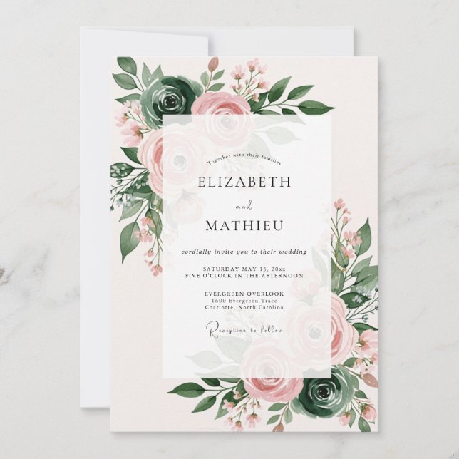 Invitation Mariage de printemps luxuriant rose pêche (Devant)