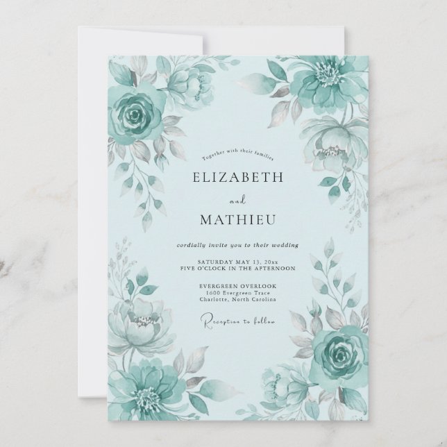 Invitation Mariage de printemps luxuriant vert écume de mer (Devant)