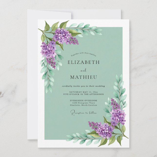 Invitation Mariage de printemps luxuriant violet lilas (Devant)