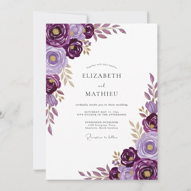 Invitation Mariage de printemps luxuriant violet profond (Devant)