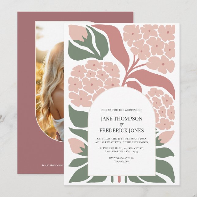 Invitation Mariage de printemps moderne aux fleurs d'eau de r (Devant / Derrière)