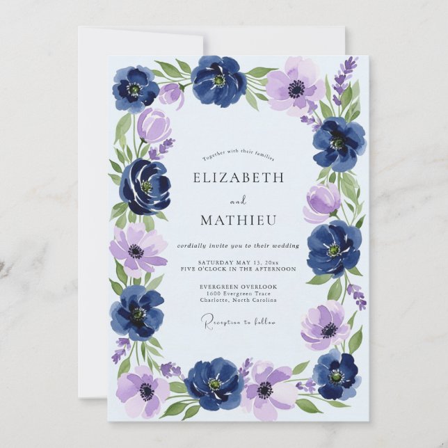 Invitation Mariage de printemps opulent bleu marine (Devant)