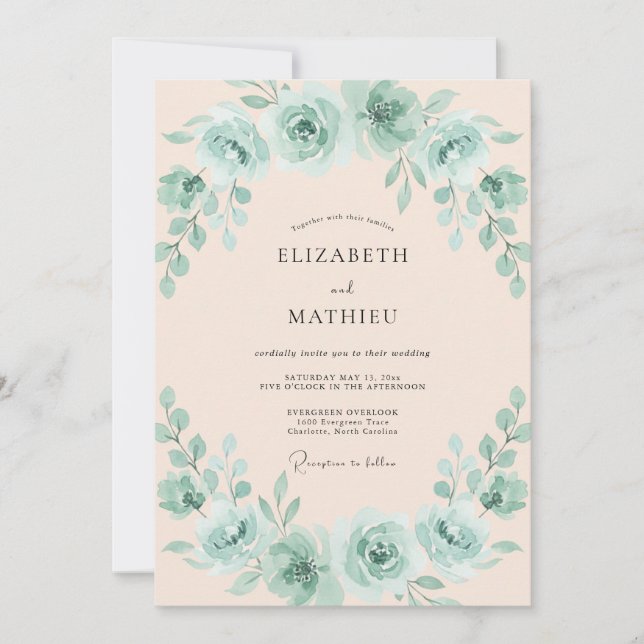 Invitation Mariage de printemps opulent vert menthe (Devant)