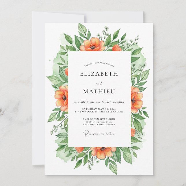 Invitation Mariage de printemps orange tranquille (Devant)