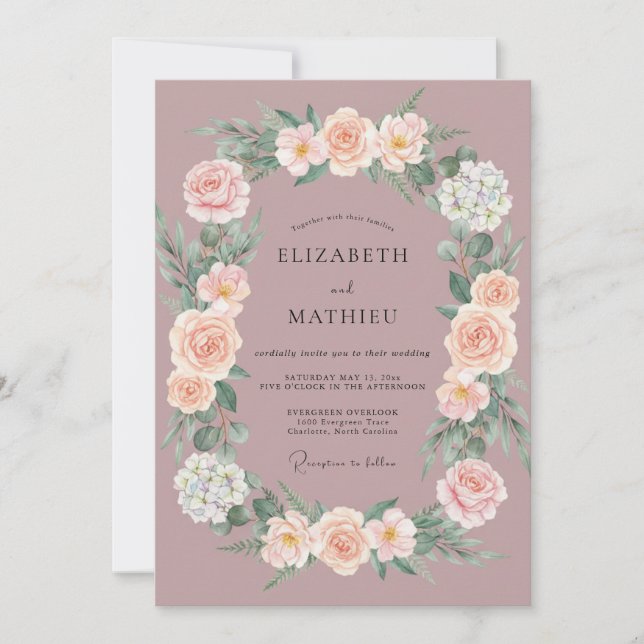 Invitation Mariage de printemps orné de rose poussiéreux (Devant)