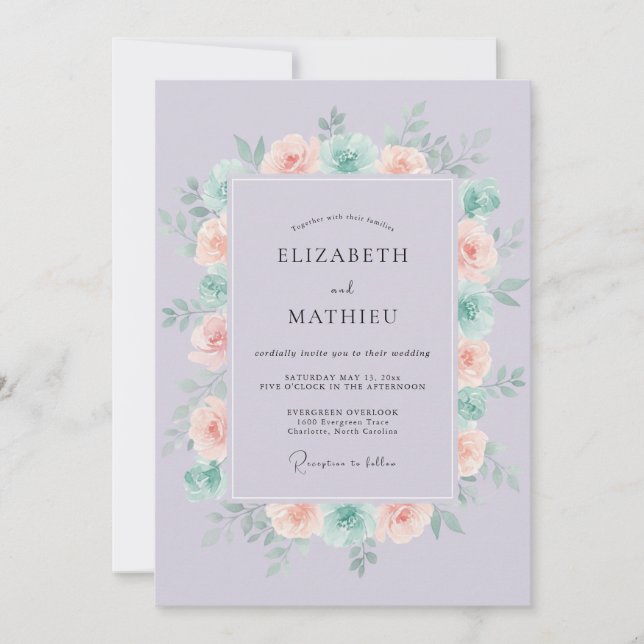 Invitation Mariage de printemps pastel lavande (Devant)