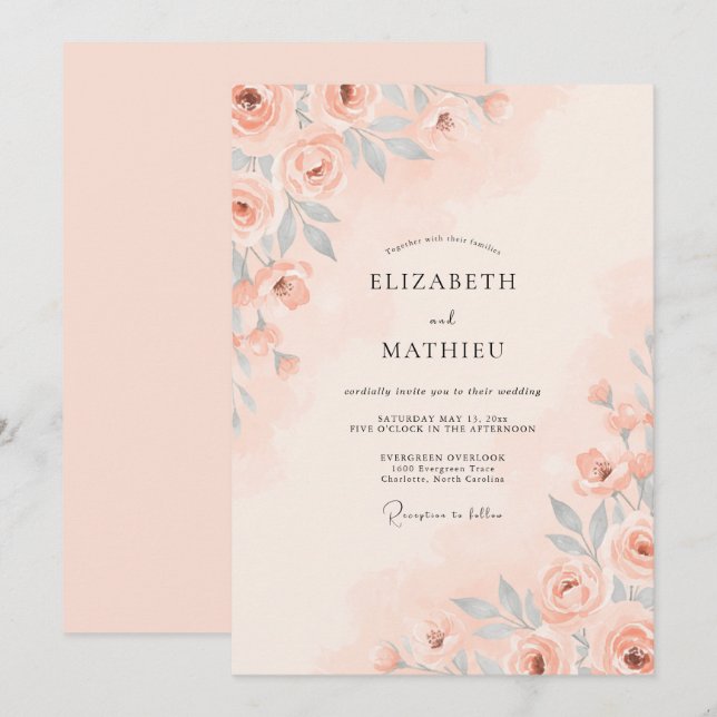 Invitation Mariage de printemps pastel pêche (Devant / Derrière)