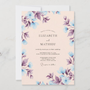 Invitation Mariage de printemps pêche éthéré bleu