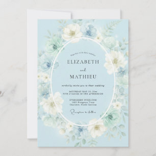 Invitation Mariage de printemps poétique bleu arctique