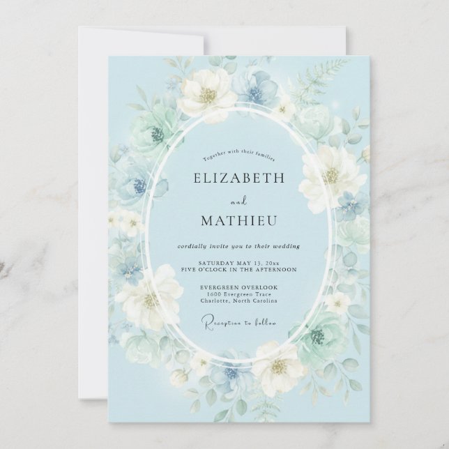 Invitation Mariage de printemps poétique bleu arctique (Devant)