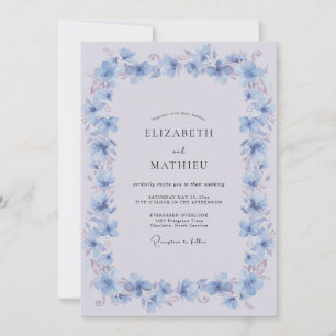 Invitation Mariage de printemps poétique bleu barbeau