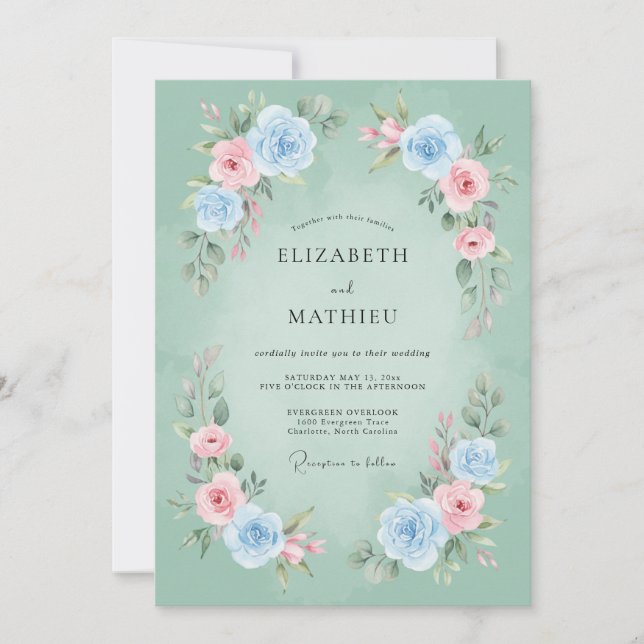 Invitation Mariage de printemps poétique vert menthe (Devant)