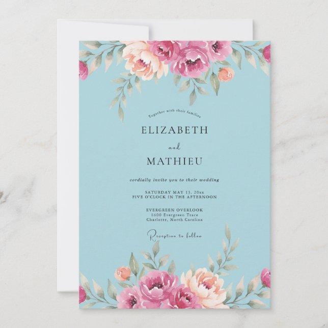 Invitation Mariage de printemps radiant bleu ciel (Devant)