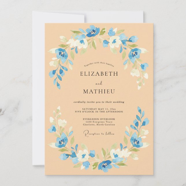 Invitation Mariage de printemps radiant bleu pêche (Devant)