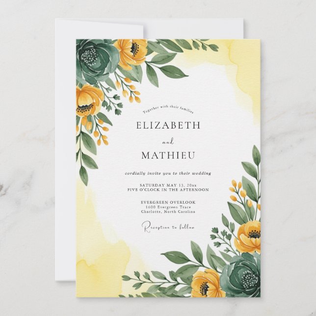 Invitation Mariage de printemps radiant Émeraude jaune (Devant)