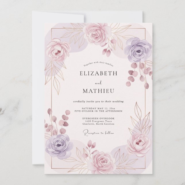 Invitation Mariage de printemps radieux aux tons lilas (Devant)