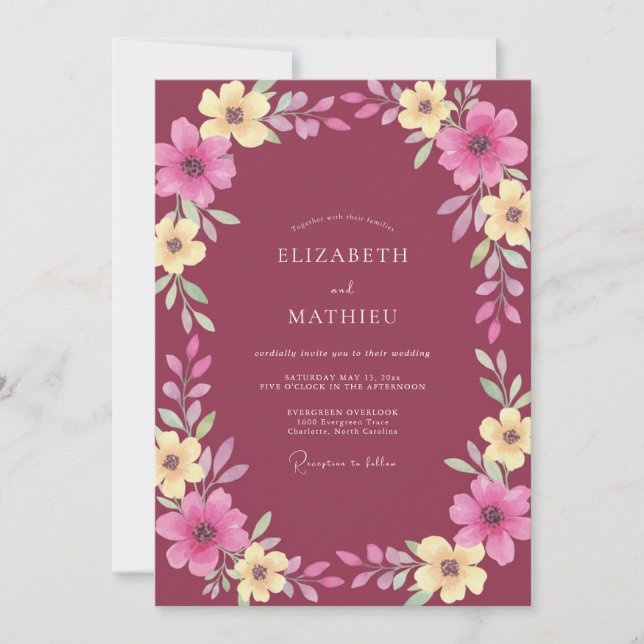 Invitation Mariage de printemps radieux bordeaux (Devant)