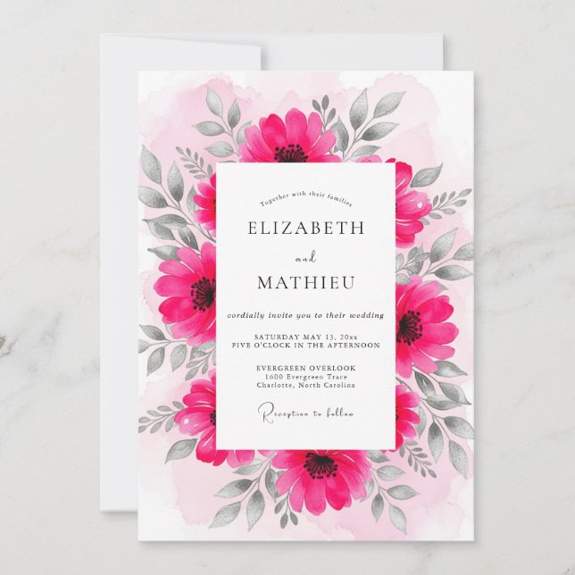 Invitation Mariage de printemps radieux fuchsia (Devant)