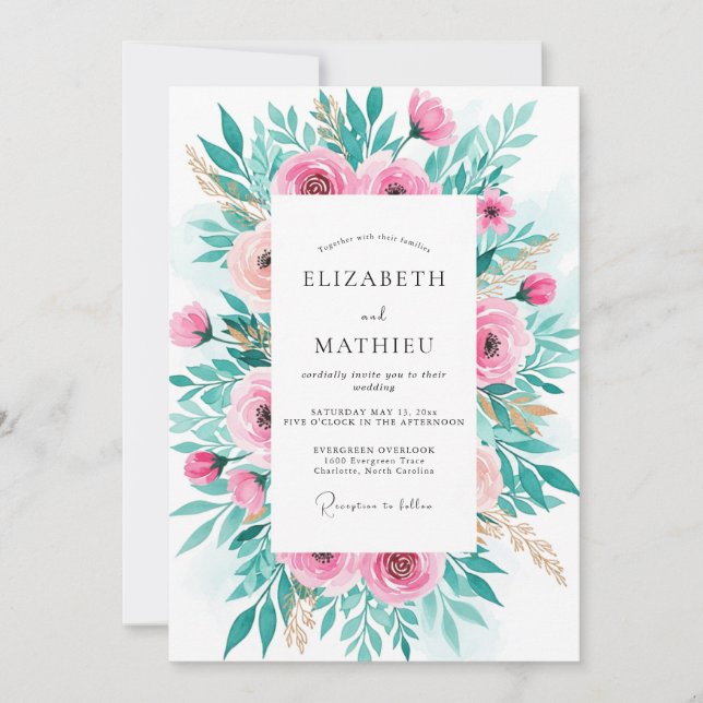 Invitation Mariage de printemps radieux rose (Devant)