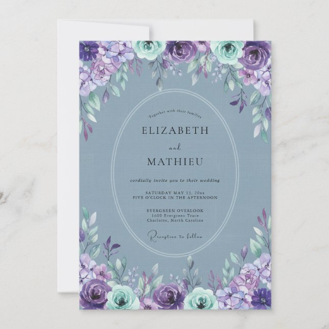 Invitation Mariage de printemps radieux sarcelle et violet (Devant)