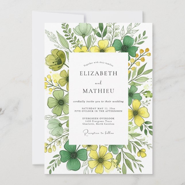 Invitation Mariage de printemps radieux vert émeraude (Devant)