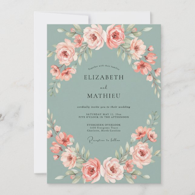 Invitation Mariage de printemps radieux vert sauge (Devant)