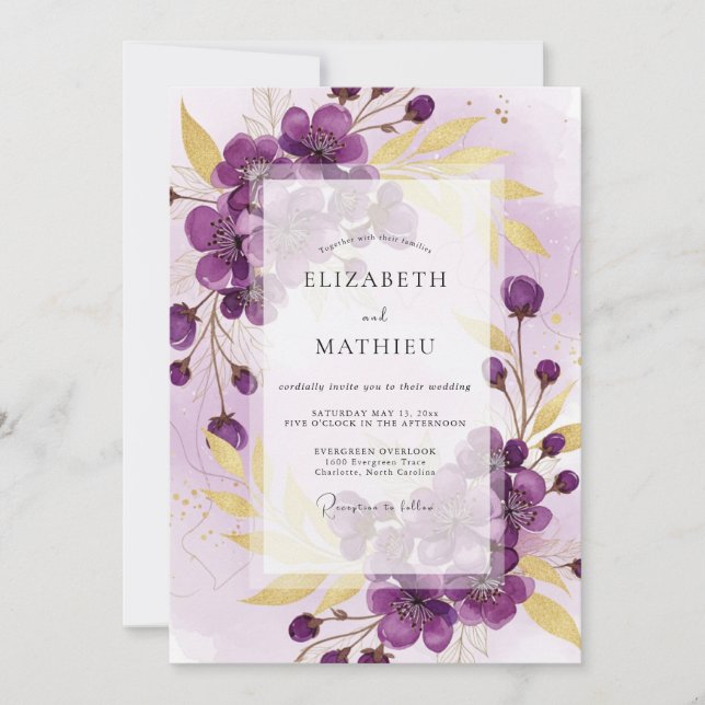 Invitation Mariage de printemps radieux violet (Devant)