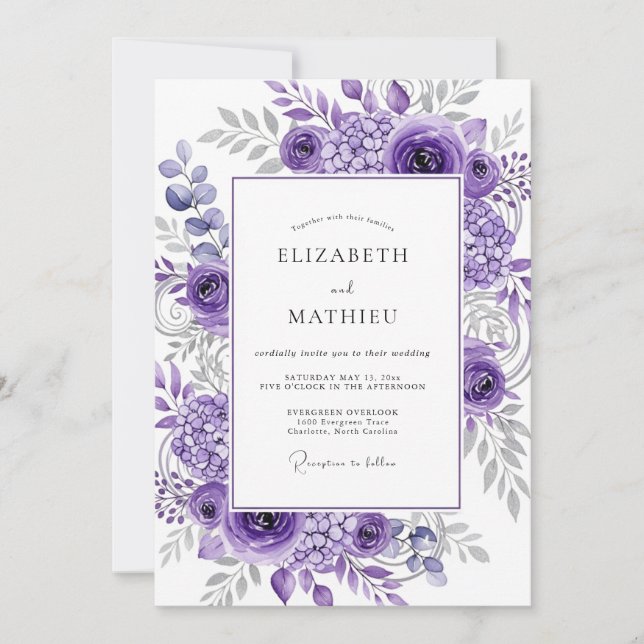 Invitation Mariage de printemps raffiné au lavande (Devant)