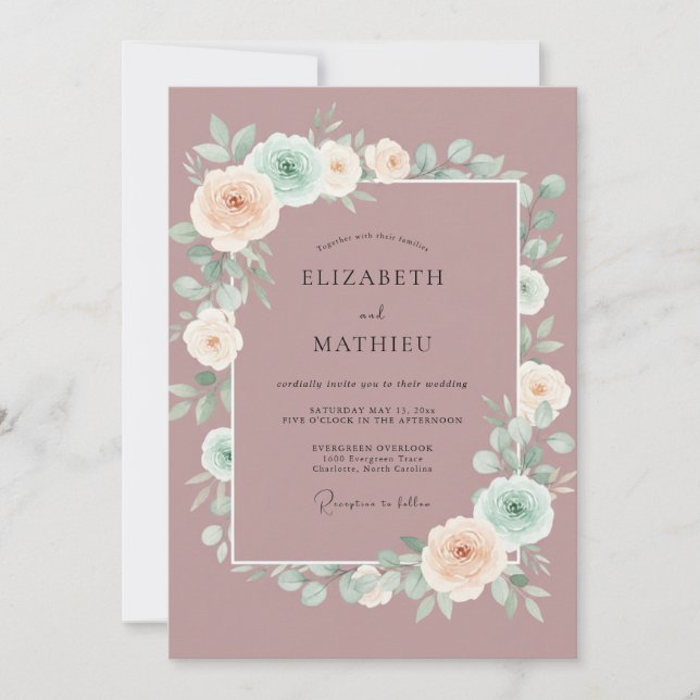 Invitation Mariage de printemps raffiné mauve (Devant)