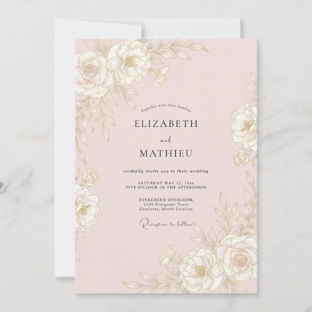 Invitation Mariage de printemps raffiné rose tendre (Devant)