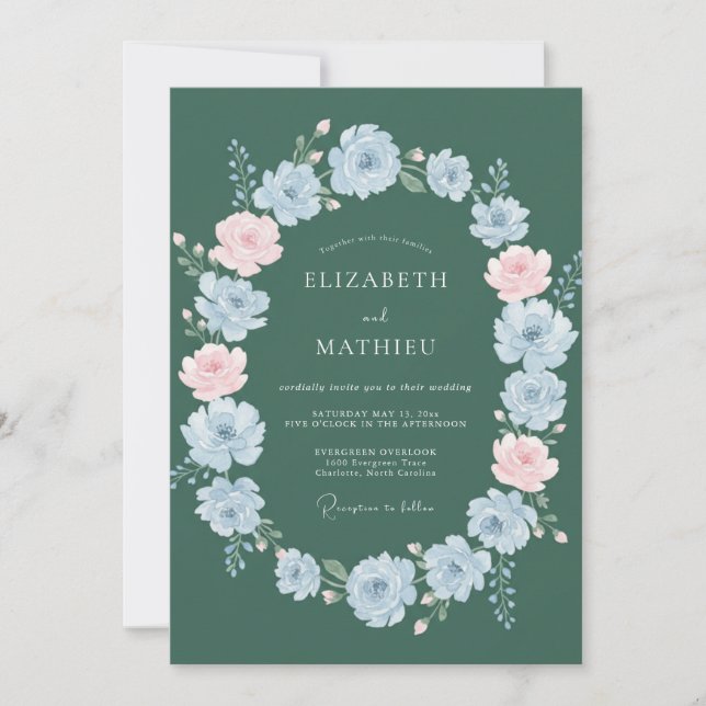 Invitation Mariage de printemps raffiné vert chasseur (Devant)