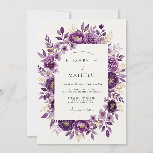 Invitation Mariage de printemps raffiné violet (Devant)