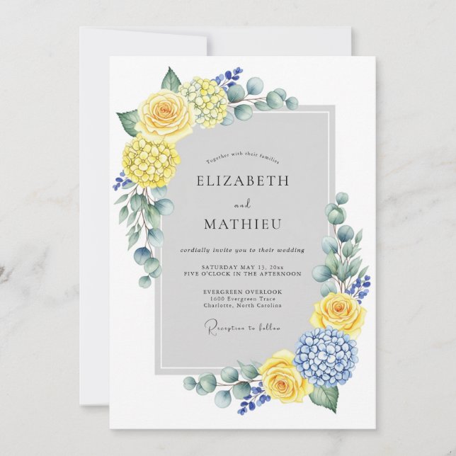 Invitation Mariage de printemps rafraîchissant jaune bleu (Devant)
