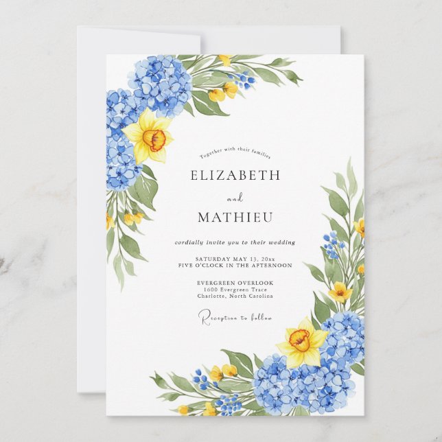 Invitation Mariage de printemps rafraîchissant jaune narcisse (Devant)