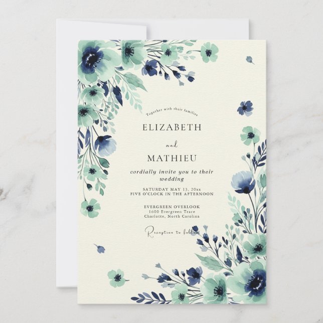 Invitation Mariage de printemps ravissant sarcelle (Devant)