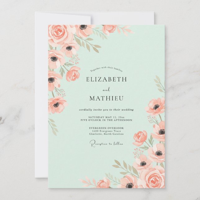 Invitation Mariage de printemps ravissant vert menthe (Devant)