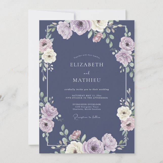 Invitation Mariage de printemps resplendissant bleu marine (Devant)