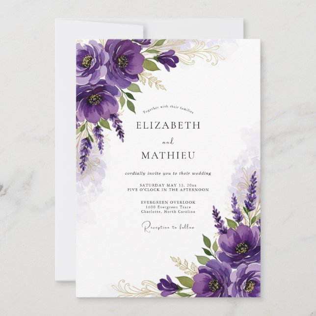 Invitation Mariage de printemps resplendissant violet (Devant)