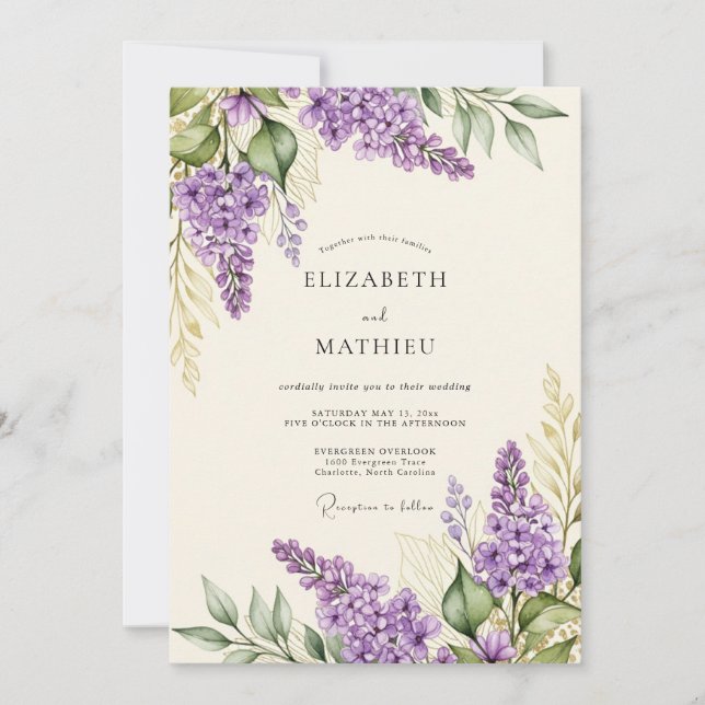 Invitation Mariage de printemps romantique aux lilas (Devant)