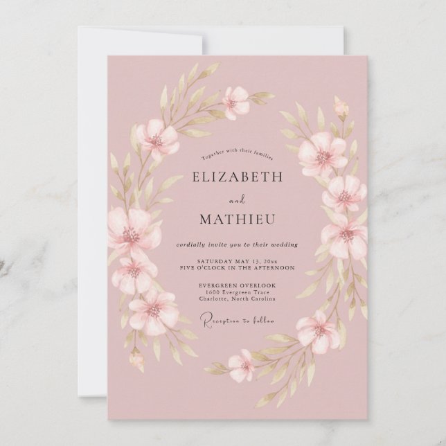 Invitation Mariage de printemps romantique aux roses atténuée (Devant)