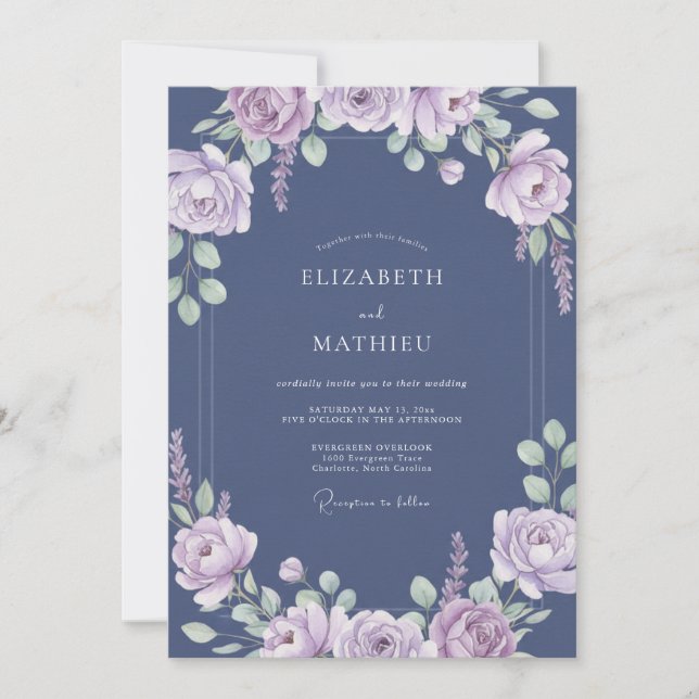 Invitation Mariage de printemps romantique bleu ardoise (Devant)