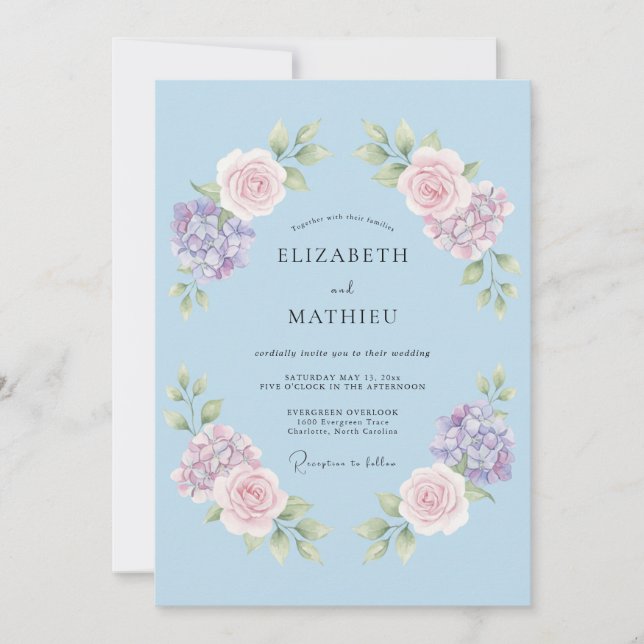 Invitation Mariage de printemps romantique bleu doux (Devant)