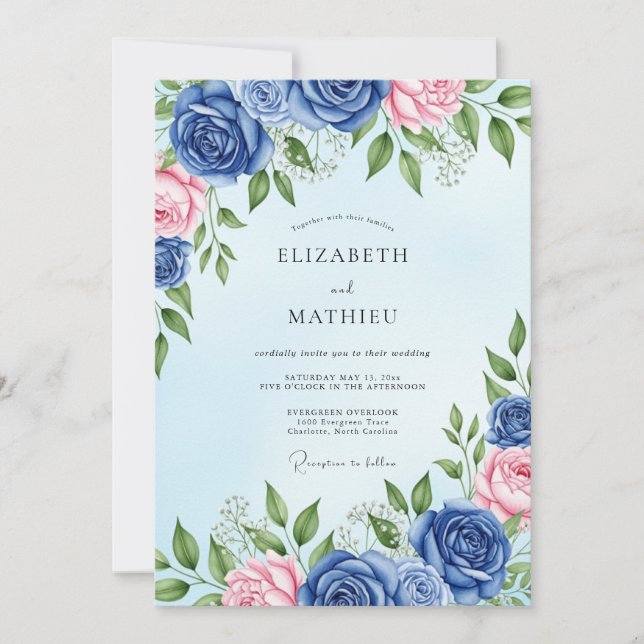 Invitation Mariage de printemps romantique bleu royal (Devant)