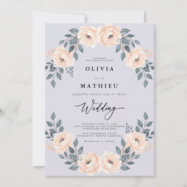 Invitation Mariage de printemps romantique et doux lavande (Devant)