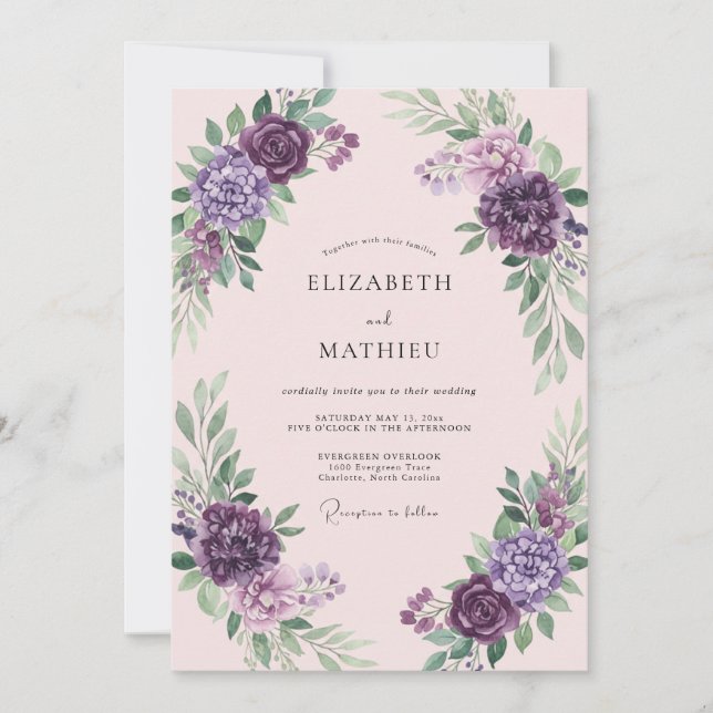 Invitation Mariage de printemps romantique violet (Devant)