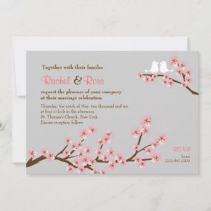 Invitation Mariage de printemps rose et gris pour la fleur de