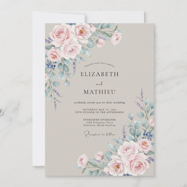 Invitation Mariage de printemps rose éthéré (Devant)