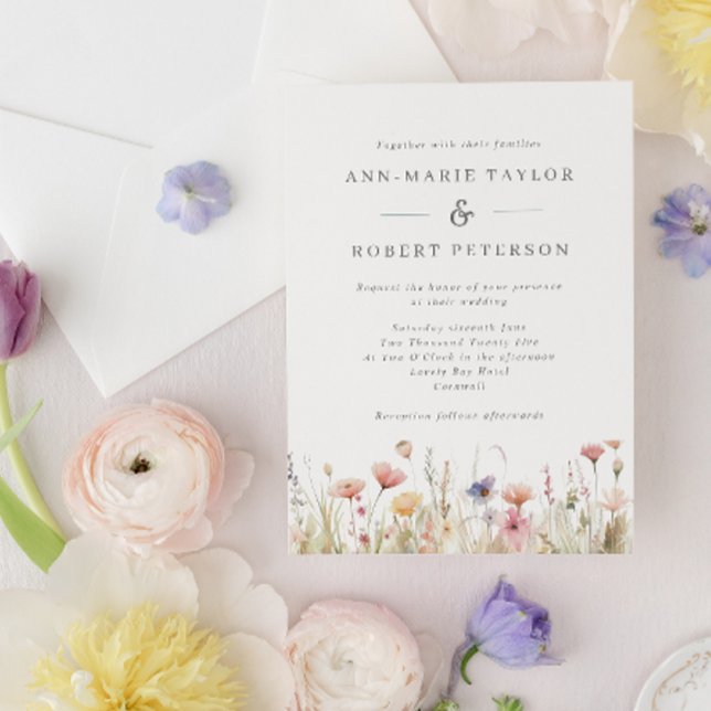 Invitation Mariage de printemps rose Fleur sauvage rustique (Créateur téléchargé)
