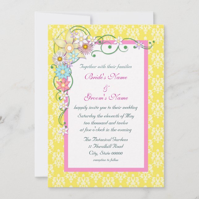 Invitation Mariage de printemps rose jaune vif (Devant)